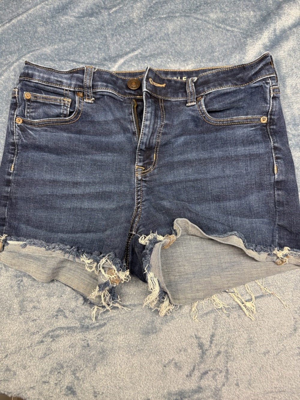 American Eagle Outfitters Dark Blue Distressed Denim Jean Shorts